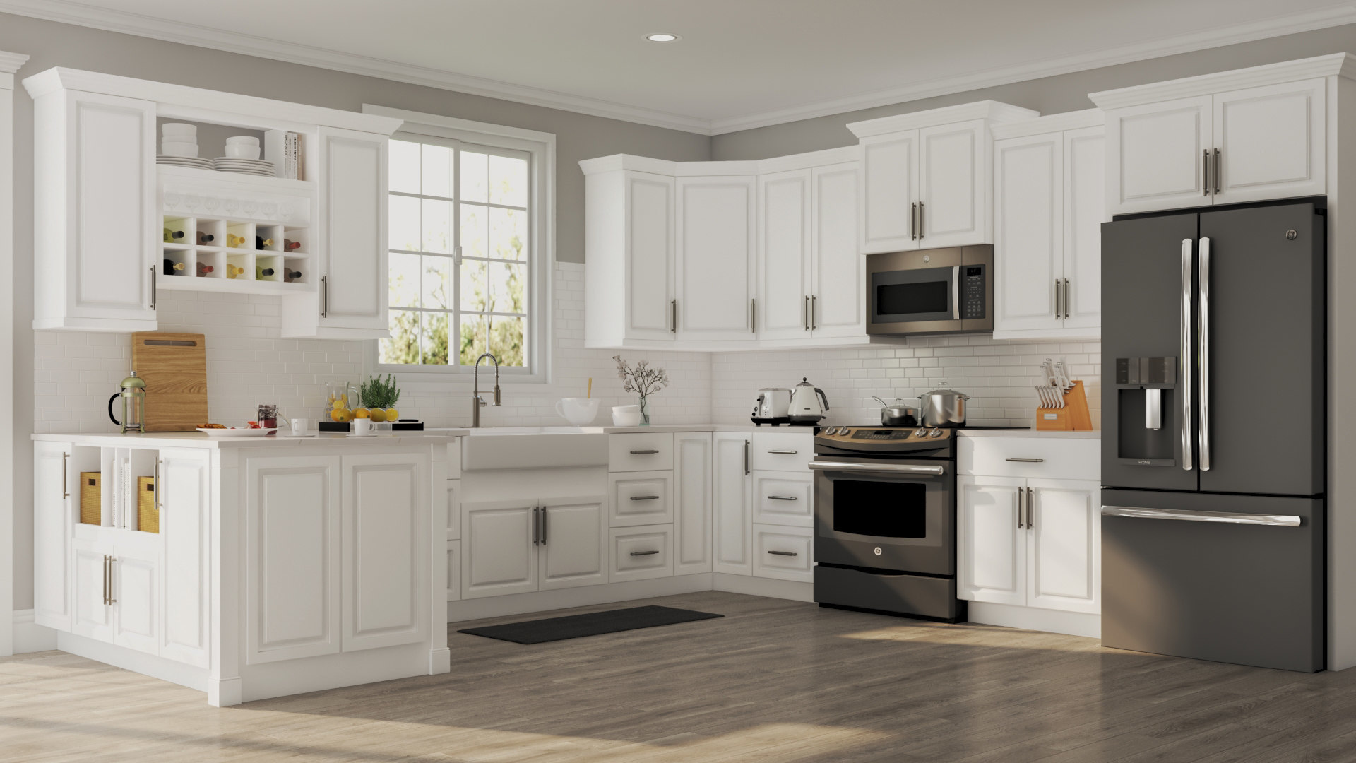 Minimalist White Kitchen Wall Cabinet Home Depot with Simple Decor