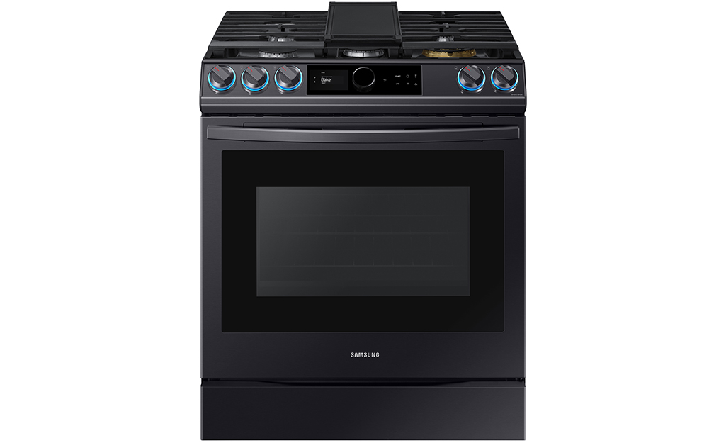 A black oven and range.