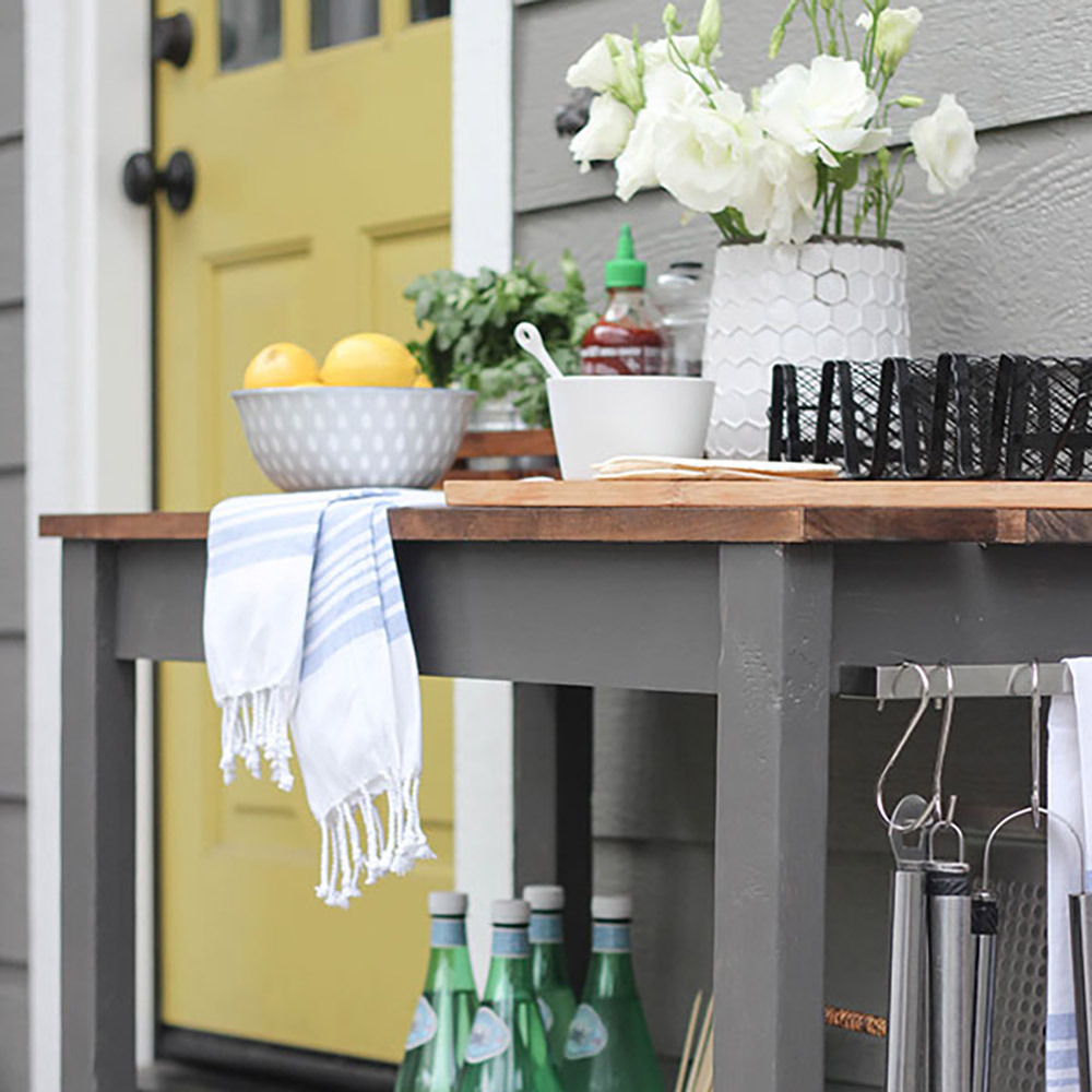 A decorated DIY grilling cart.