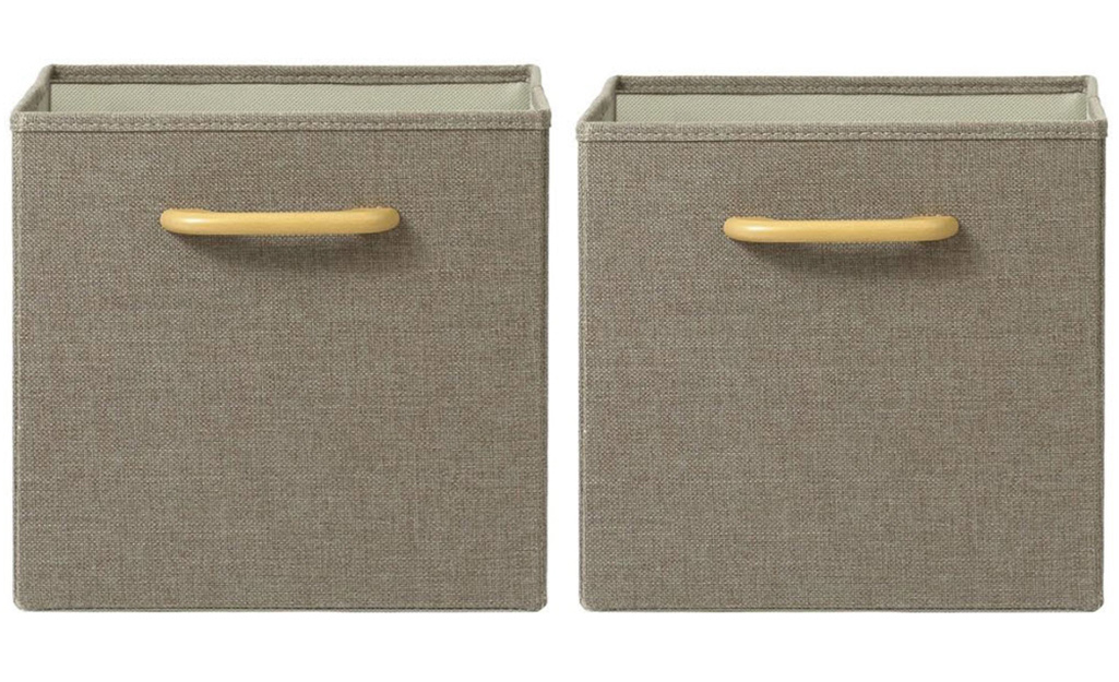 A pair of grayish brown collapsable storage bins.