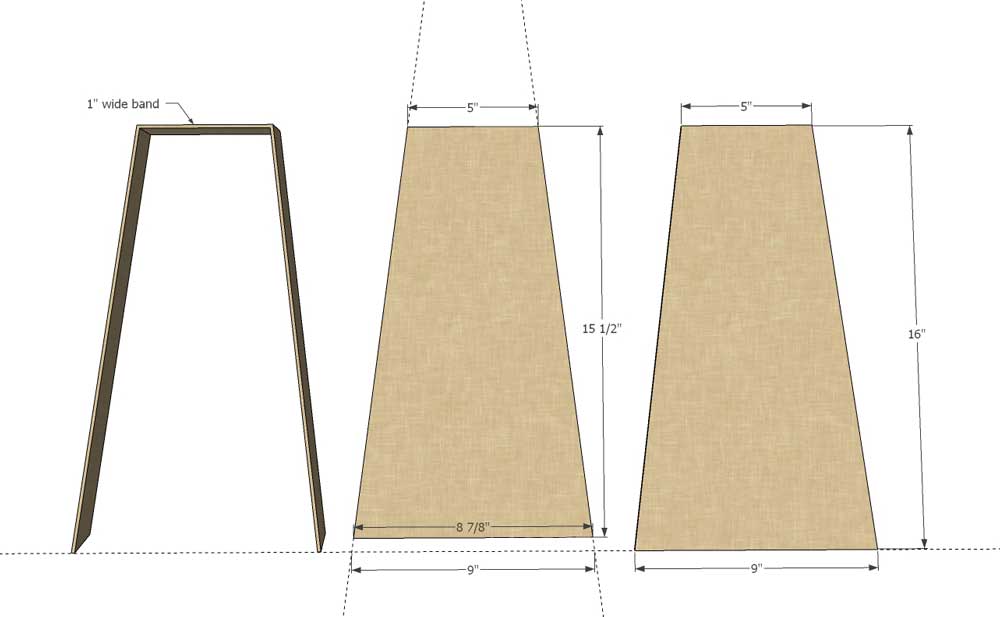 3 illustrations of box dimensions