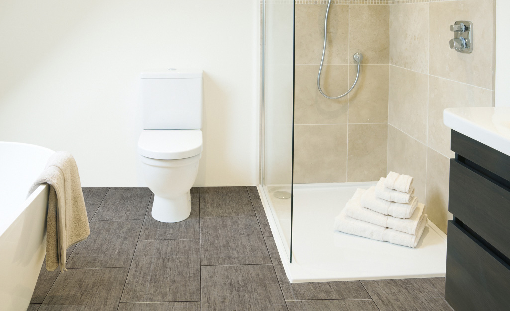 A contemporary shower in a bathroom. A contemporary shower in a bathroom.