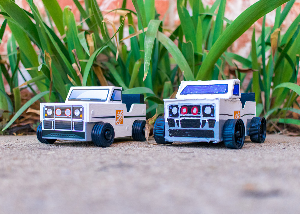 Shot of finished toy SUVs next to each other