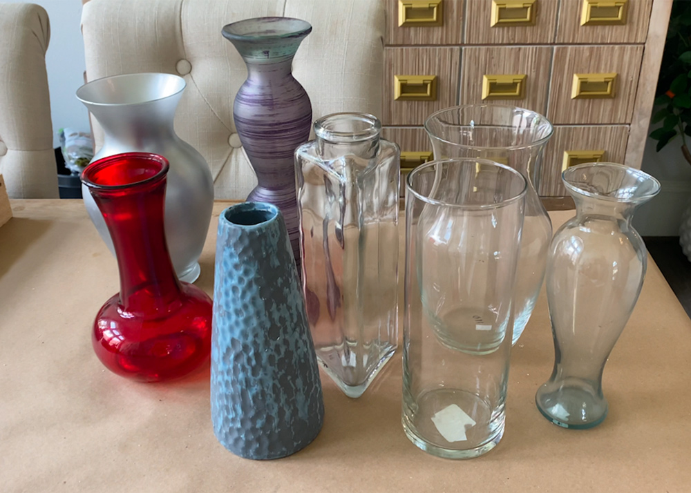 Thrifted vases on table.