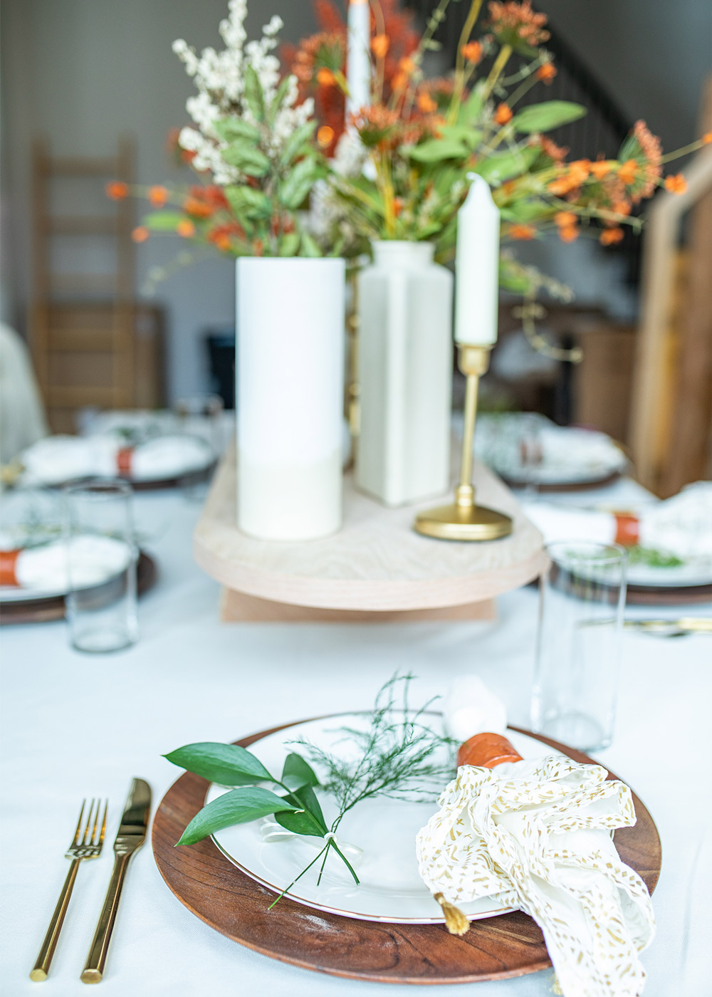 Place setting in front of styled graze board on table. 