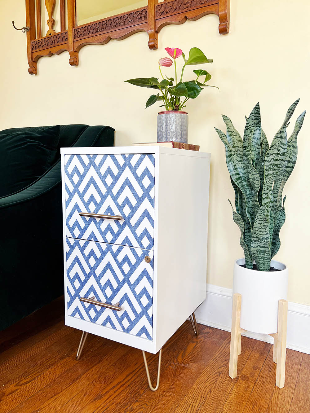 DIY File Cabinet Makeover with Peel and Stick Wallpaper