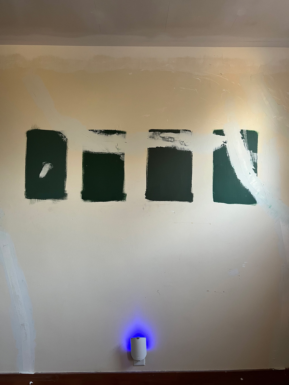 Paint samples on a wall.