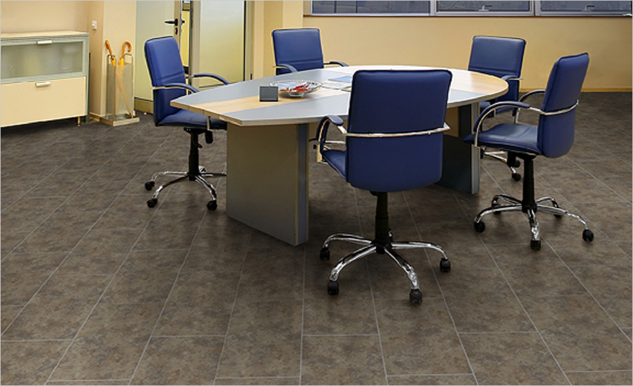 A meeting room with vinyl floor tile.