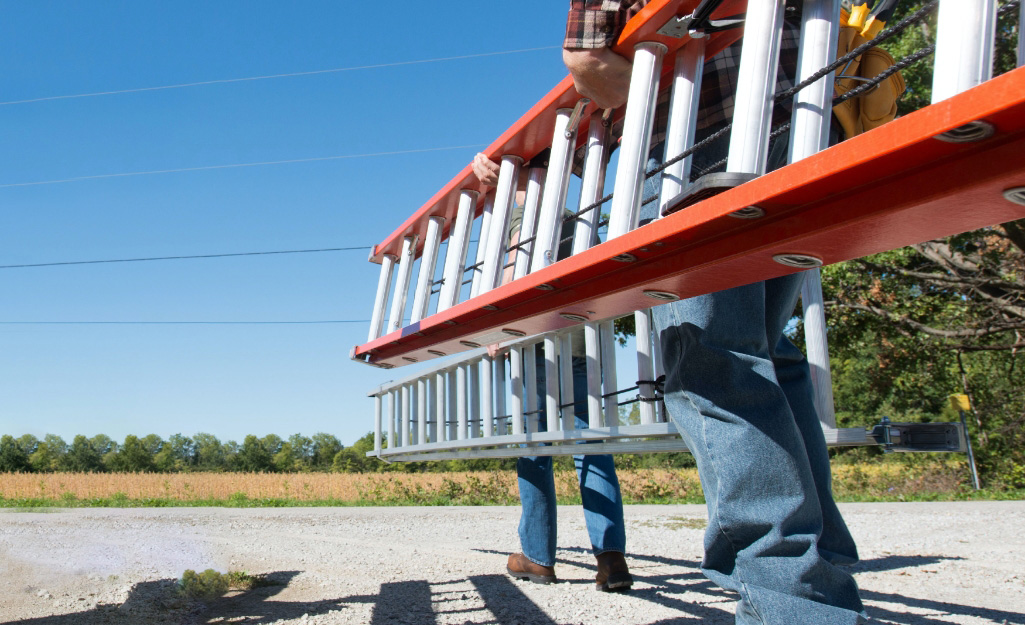 A fiberglass extension ladder.