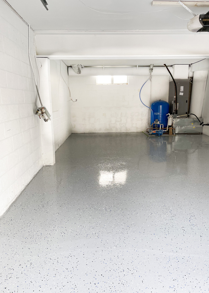 A completed coating applied to the full garage floor. A completed coating applied to the full garage floor.