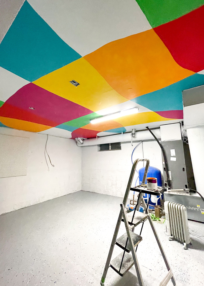 Colorful ceiling in garage. Colorful ceiling in garage.