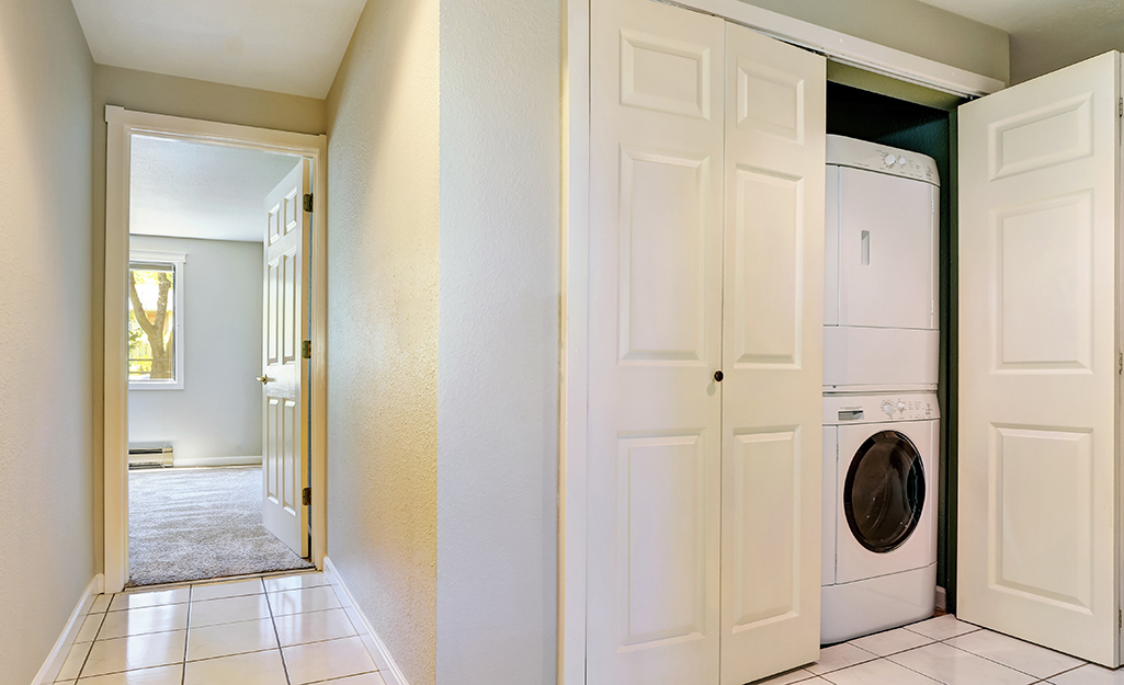 A laundry room with utility organization.