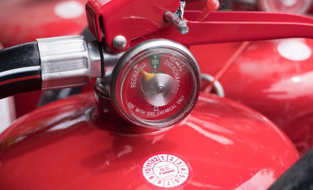 The pressure gauge on a fire extinguisher indicates when it is time for a recharge or replacement.