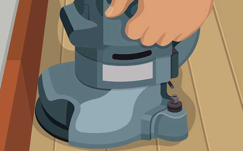 An illustration shows an edger being used to sand the edge of a hardwood floor. An illustration shows an edger being used to sand the edge of a hardwood floor.
