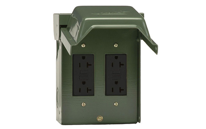 A weather-resistant receptacle against a white background.