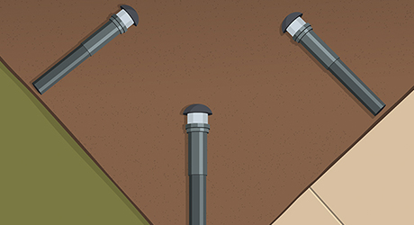 Illustration of three landscape lights surrounding a patch of dirt. Illustration of three landscape lights surrounding a patch of dirt.