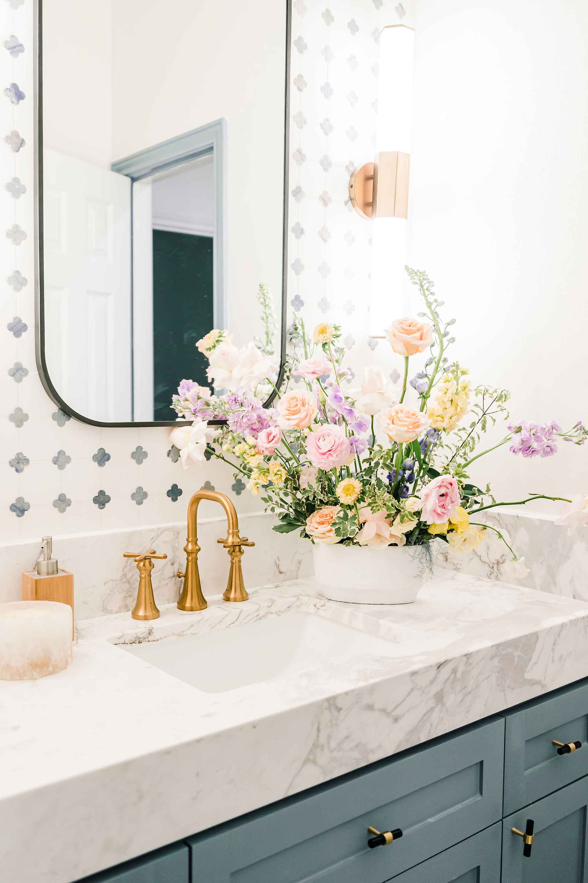 Counter top with flowers on it Counter top with flowers on it