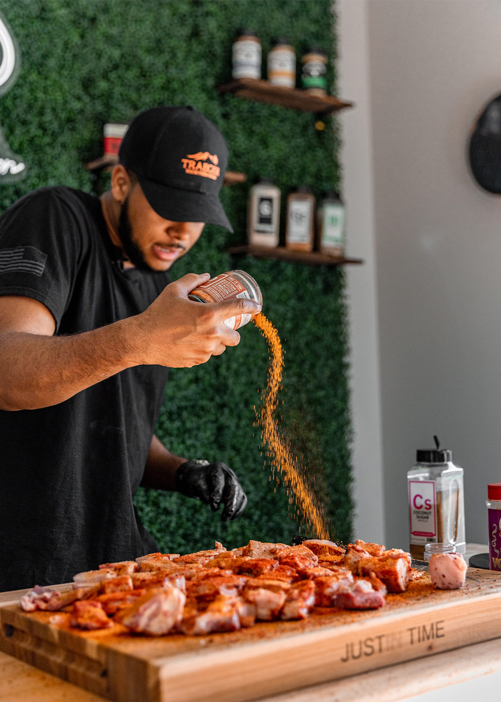 Chef seasoning pork belly. Chef seasoning pork belly.