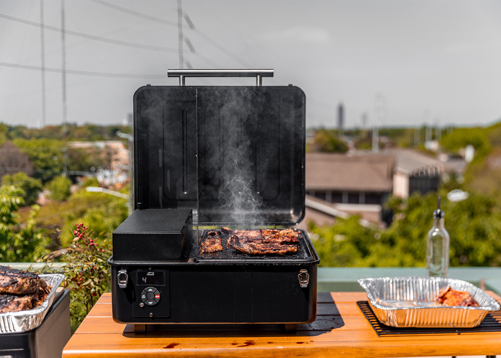 Food smoking on on a grill. Food smoking on on a grill.