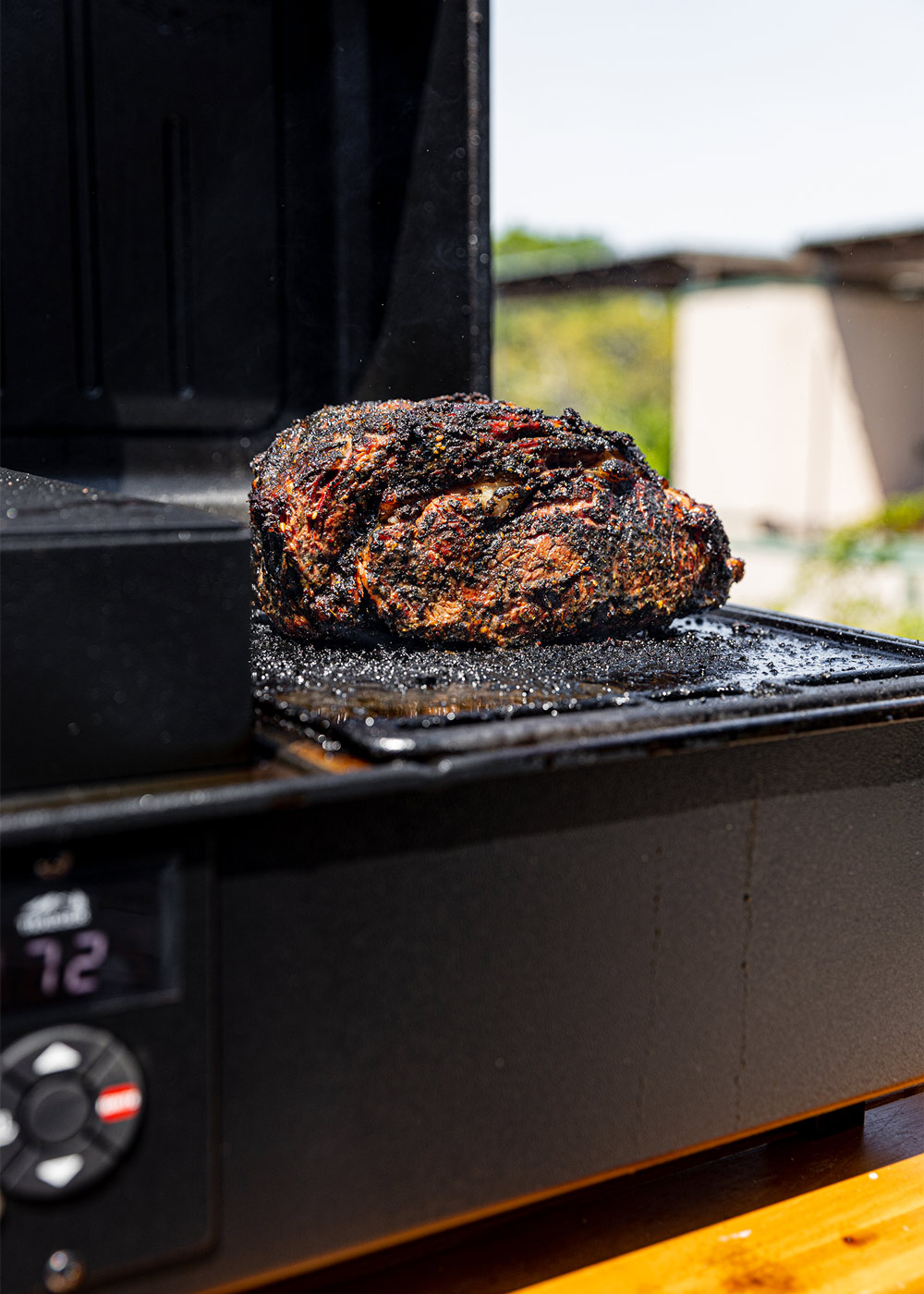 Finished ribeye roast on the grill. Finished ribeye roast on the grill.