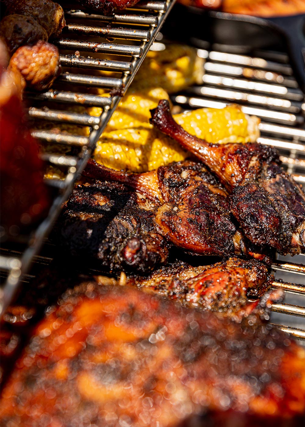 Fully cooked food on grill. Fully cooked food on grill.