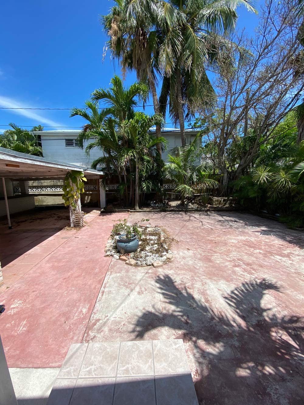 A before photo of an outdoor area. A before photo of an outdoor area.