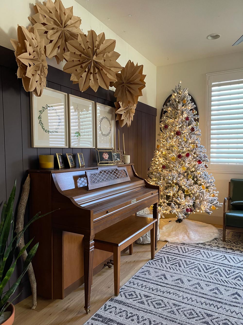 Left view of Christmas decorated living room area. Left view of Christmas decorated living room area.