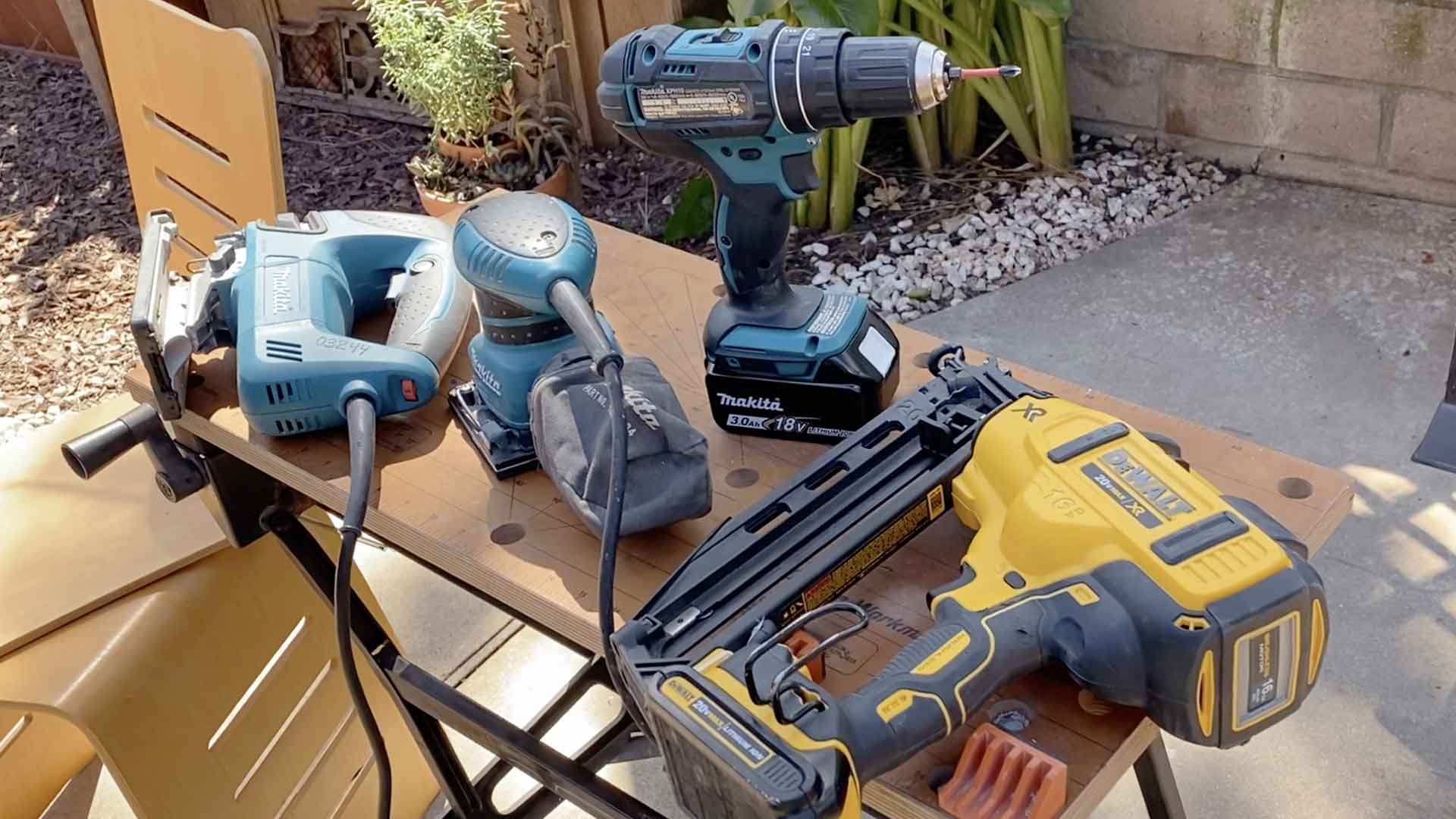 table full of power tools