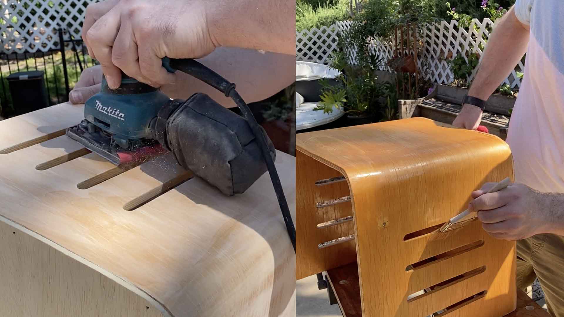 sanding and staining the table end