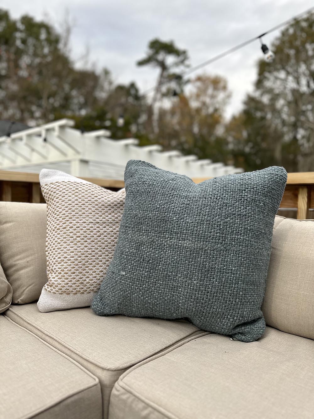 Pillows sitting atop a sectional.