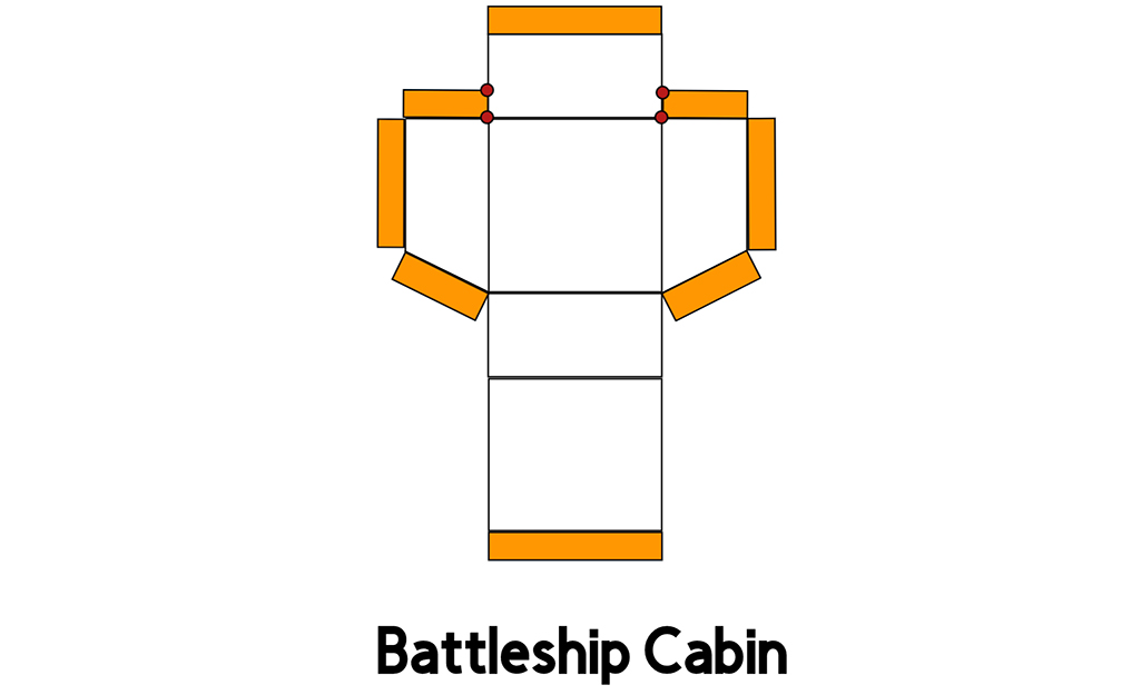 A diagram of the cardboard battleship cabin.