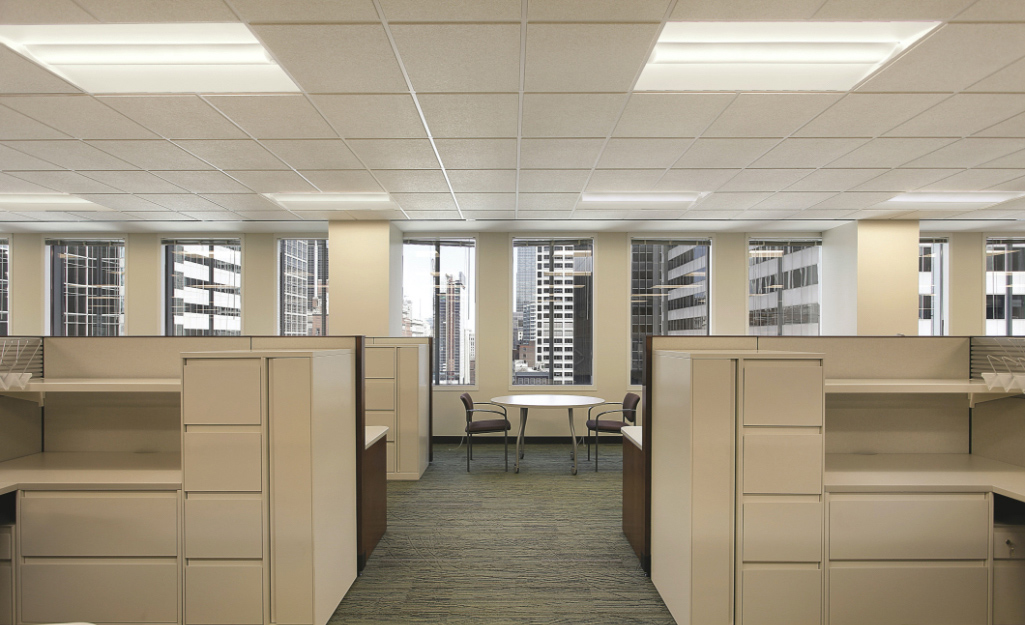Ceiling light over office workstations.