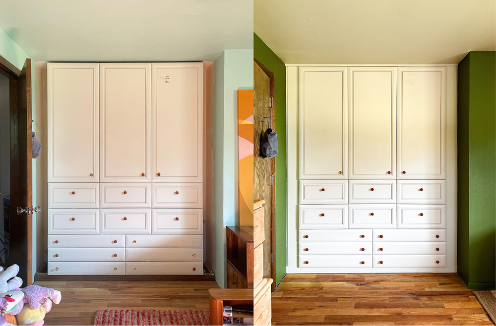 Before and after of the built-in wardrobe. 