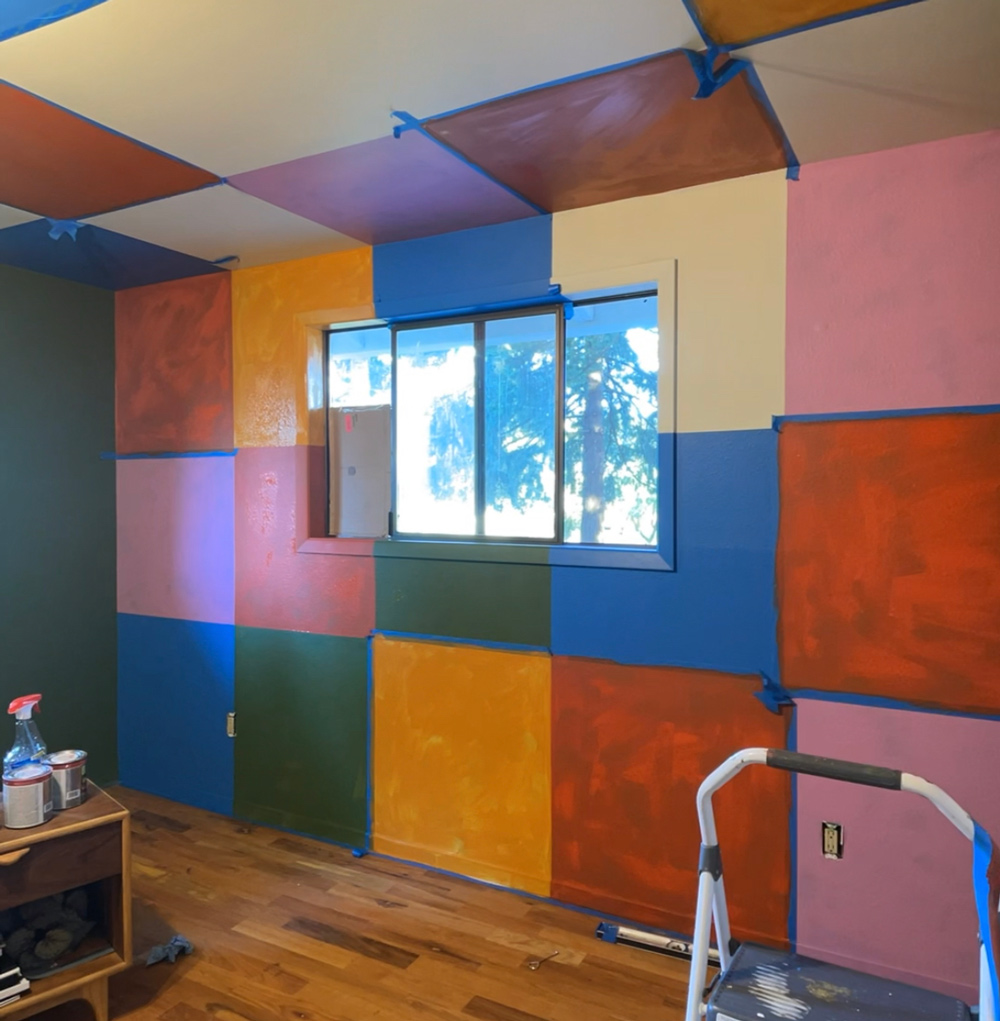 The focal point checkered wall before it was repainted.