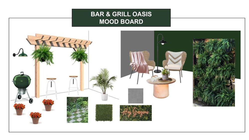 Mood board of outdoor oasis.