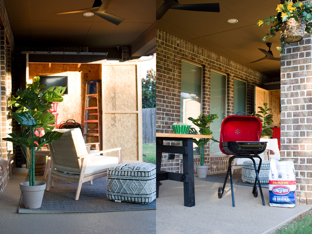 Overview of added furniture (left) and close-up of grill (right). Overview of added furniture (left) and close-up of grill (right).