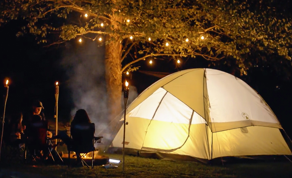 A lit campsite.