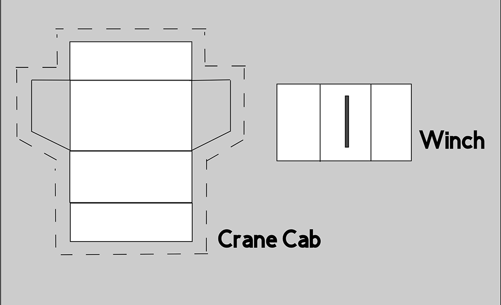 Template showing how to fold the crane cab.