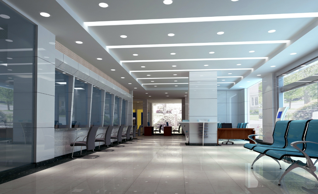 A lobby with LED lighting.