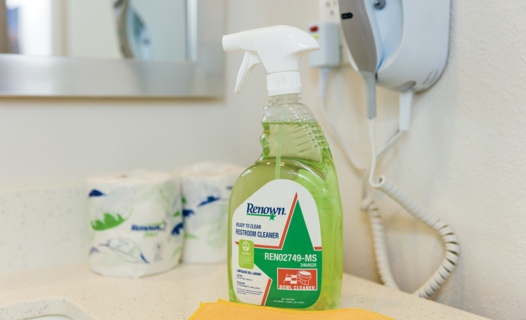 Cleaning supplies on a countertop