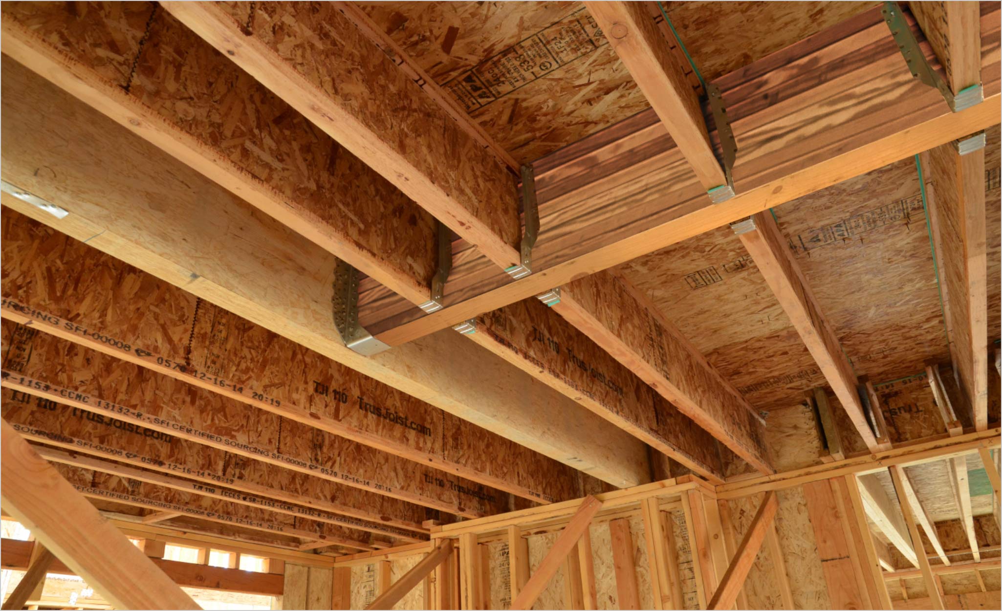 The ceiling joists of a residence.