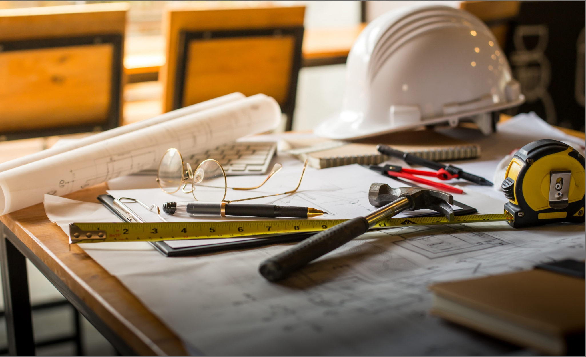 Busy Contractor's Work Table With Tools