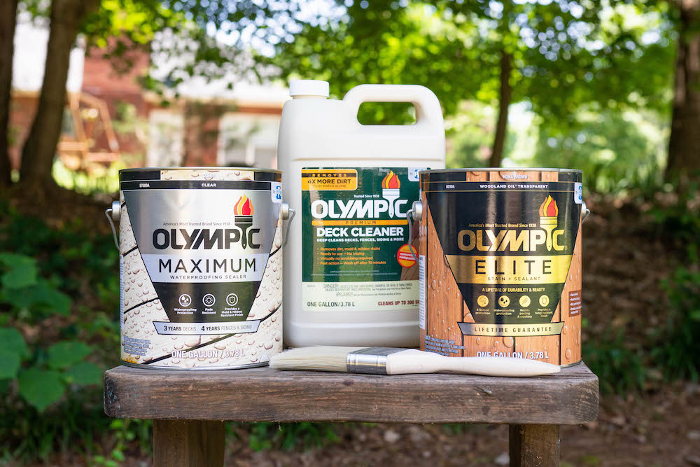 A can of Olympic Maximum, Olympic Elite, and Olympic Deck Cleaner.