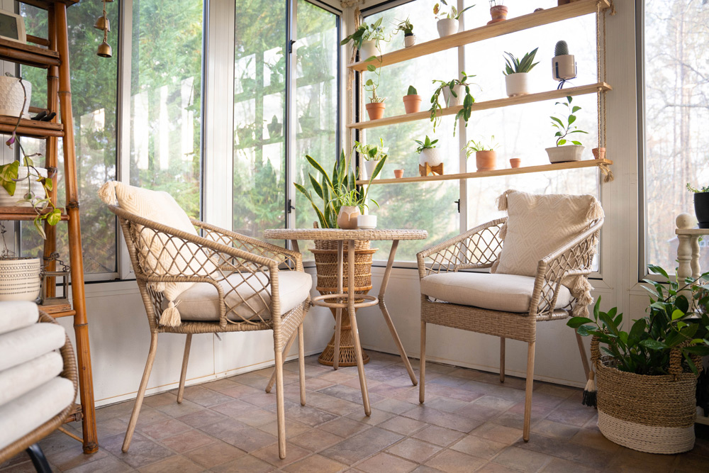 A window with wood shelves and a plant. A window with wood shelves and a plant.