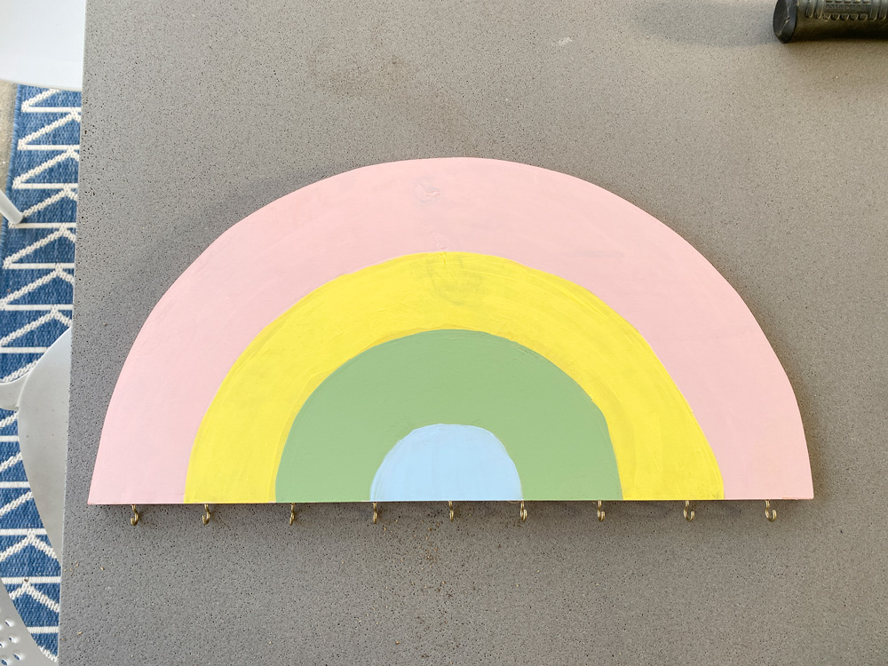 A completed DIY Rainbow Hanger project.