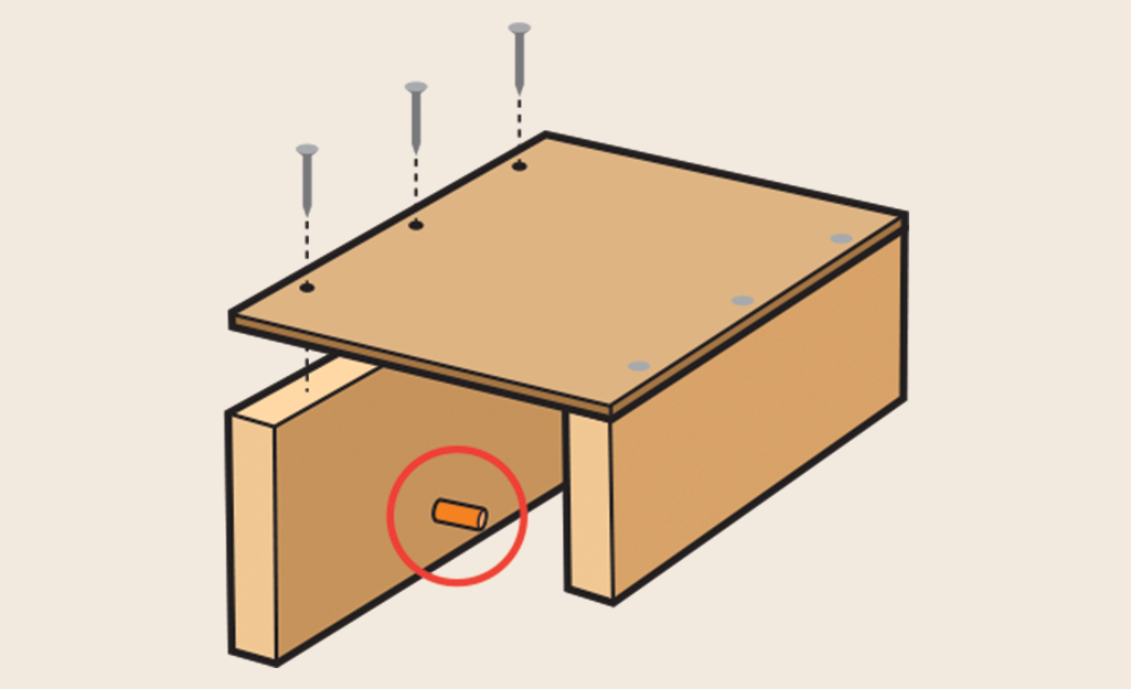 Diagram shows to nail to other piece.