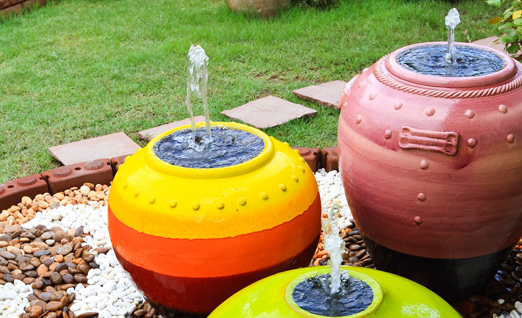 DIY fountains made from ceramic planters.