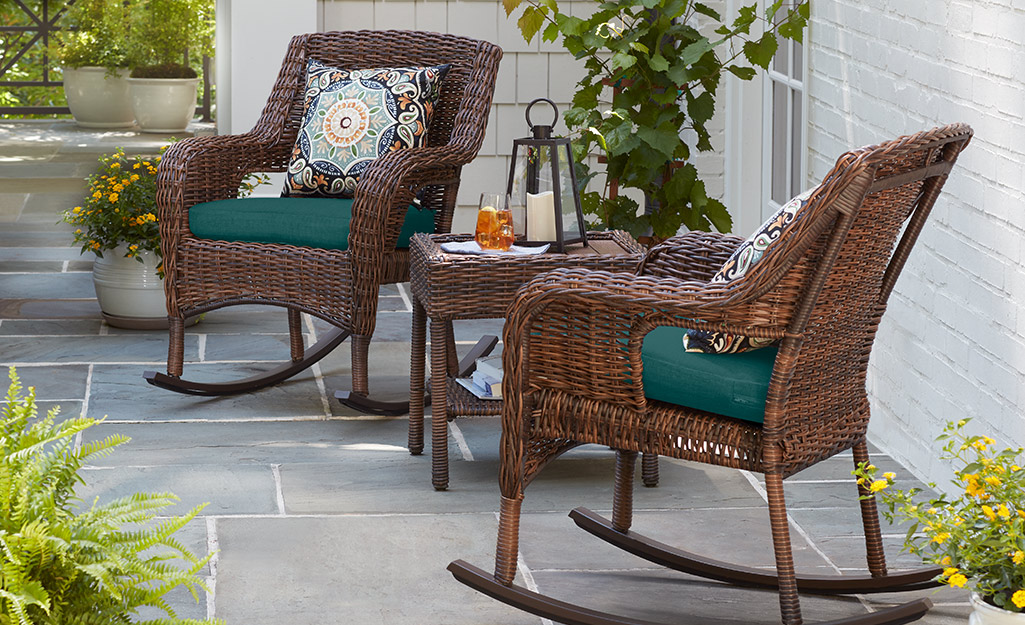 Outdoor rocking chairs on a patio.