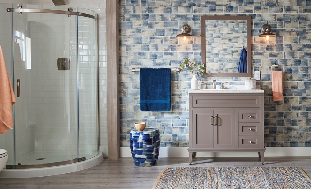 Bathroom Tile Ideas The Home Depot,Black Granite Modern White Kitchen With Black Countertops