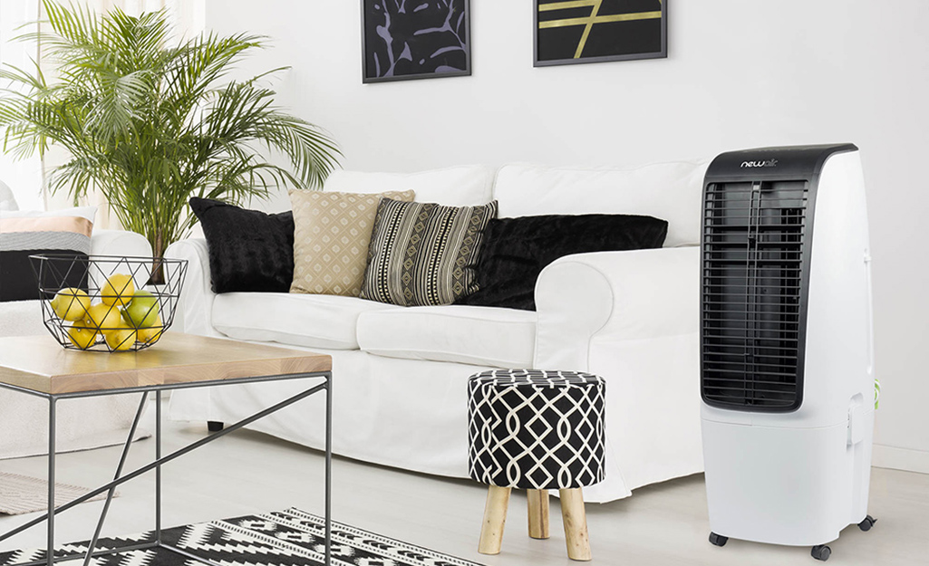 An evaporative cooler in a living room.